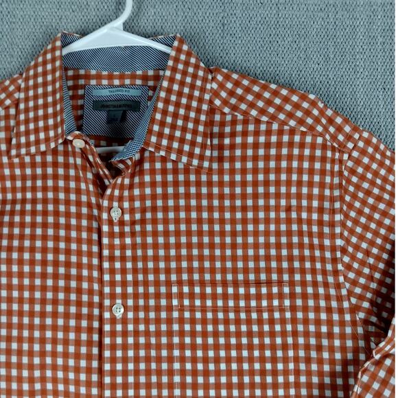 Johnston & Murphy Tailored Fit Shirt Mens Large Orange/White Checkered Casual - Picture 1 of 13
